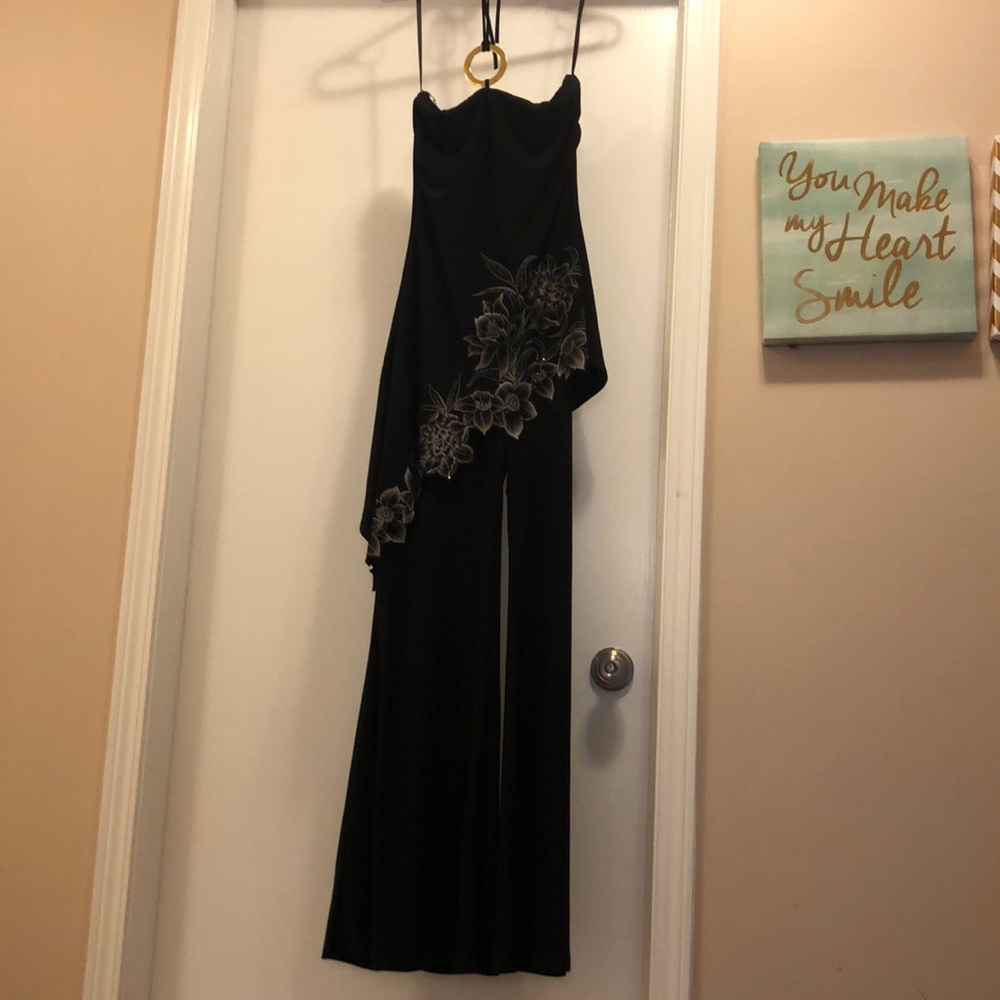 Strapless jumpsuit with halter tie back